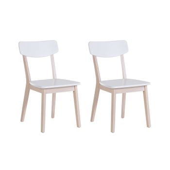 Conjunto De 2 Sillas De Comedor Blancas Con Patas De Madera Clara Estilo Retro Moderno Santos - Madera Clara