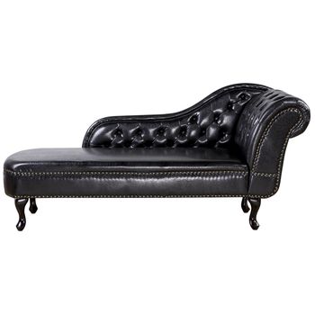 Chaise Longue De Piel Sintética Negra Con Botones Versión Derecha Nimes - Negro