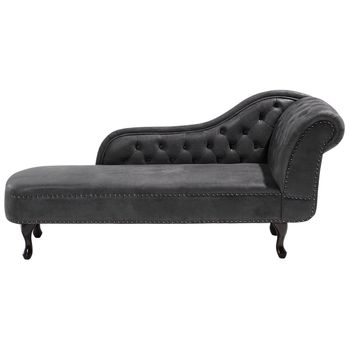 Chaise Longue De Gamuza Sintética Gris Oscuro Con Botones Versión Derecha Nimes - Gris