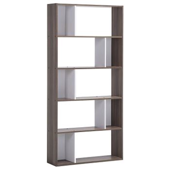 Librería Madera Oscura Y Blanco 174 X 83 Cm Estantes Grandes Y Pequeños Escandinavos Orilla - Madera Oscura