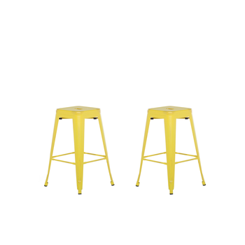 Conjunto De 2 Taburetes De Acero Amarillo Dorado 60 Cm Industrial Interior Baño Cocina Sala De Estar Exterior Jardín Cabrillo - Amarillo