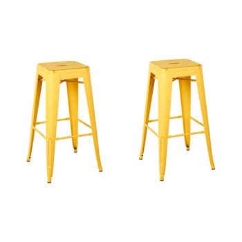 Conjunto De 2 Taburetes De Bar Amarillo Dorado 76 Cm Apilables Industrial Cabrillo - Amarillo