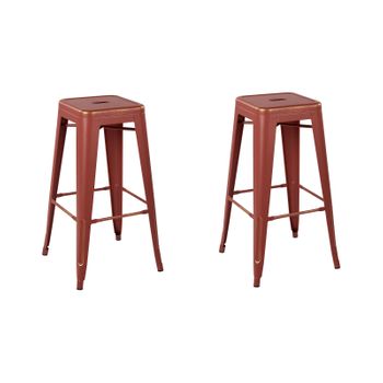 Conjunto De 2 Taburetes De Acero Rojo Dorado 76 Cm Industrial Interior Baño Cocina Sala De Estar Exterior Jardín Cabrillo - Rojo