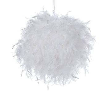 Lámpara Colgante De Plumas Blancas Forma Redonda Estilo Glam Moderno Drava - Blanco