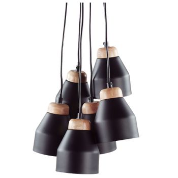 Lámpara Colgante De Metal Negro Y Madera Clara 6 Luces Forma De Campana Moderna Cestos - Negro