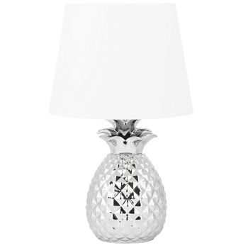 Lámpara De Mesa Decorativa Dorada Con Base Brillante De Cerámica Blanca Pantalla De Poliéster Con Forma De Piña Diseño Ecléctico Pineapple - Blanco