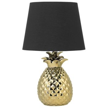 Lámpara De Mesa Decorativa Dorada Con Base Brillante De Cerámica Negra Pantalla De Poliéster Con Forma De Piña Diseño Ecléctico Pineapple - Negro