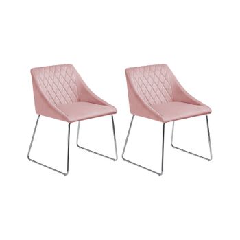 Conjunto De 2 Sillas De Comedor Tapizadas En Terciopelo Rosa Con Patas De Metal Cromado Arcata - Rosa