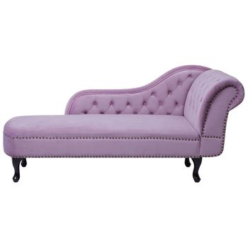 Chaise Longue Tapizado En Terciopelo Violeta Claro Con Botones Versión Derecha Nimes - Violeta