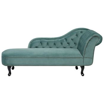 Chaise Longue Tapizado En Terciopelo Verde Menta Con Botones Versión Derecha Nimes - Verde