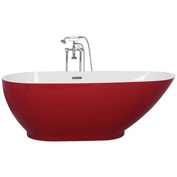 Bañera Independiente De Acrílico Sanitario Rojo Y Blanco Brillante Individual 173 X 82 Cm Diseño Moderno Ovalado Guiana - Rojo