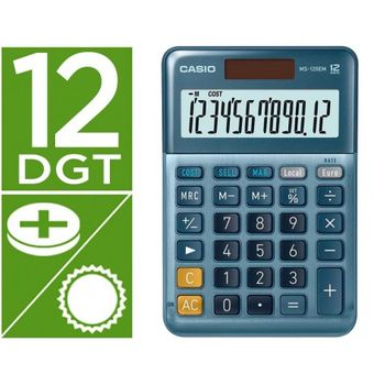 Calculadora Casio Ms-120em Sobremesa 12 Digitos Tx +/- Tecla Doble Cero Color Azul