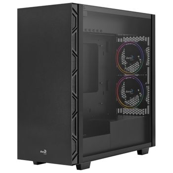 Aerocool Flo Saturn, Caja Pc, 5 Ventiladores Frgb 120mm, Cristal Templado, Negro