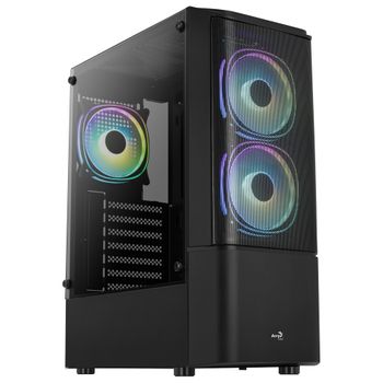 Aerocool Quantum Mesh V3, Caja Gaming Atx, 3x Ventilador Rgb, Cristal Templado + Frontal Mesh