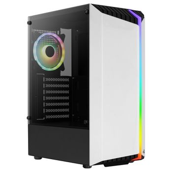 Aerocool Bionic V2, Caja Gaming Atx, Rgb, Cristal Templado, Ventilador Rgb 120mm, Blanco