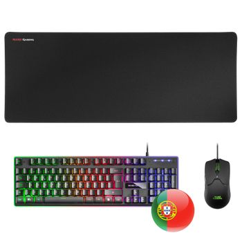 Mars Gaming Mcpxbpt, Combo Teclado Frgb, Ratón Y Alfombrilla, Negro, Idioma Portugués