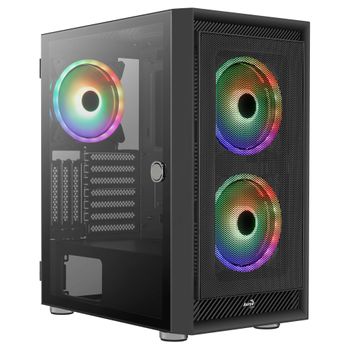 Aerocool Graphitev3, Caja Pc Atx, Cristal Templado, 3x Ventiladores Argb 14cm, Negro