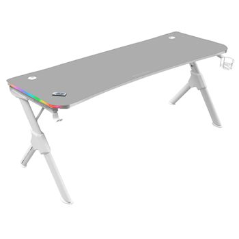 Mars Gaming Mgdxlrgbw, Mesa Gaming Rgb, Soporte Cascos + Botella, 160x60cm, Blanco