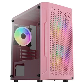 Aerocool Trinityminipkv3, Caja Pc Micro Atx Rosa, Cristal Templado, 3 Ventiladores Argb