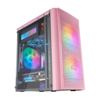 Mars Gaming Mc300p Rosa, Caja Pc Micro Atx, Cristal Templado, Mesh, 3xventilador Frgb