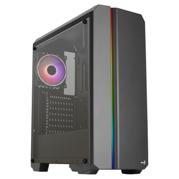 Aerocool Genesisv2bk, Caja Pc Atx, Panel Frontal Led Argb, Ventilador Argb 12cm, Negro