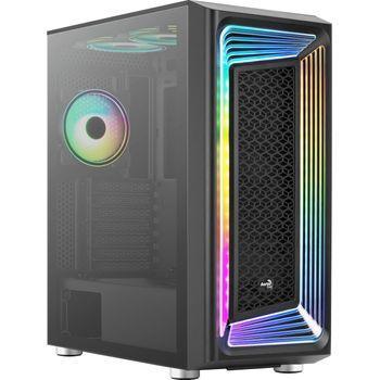 Aerocool Interstellar Negro, Caja Atx Rgb, 3 Ventiladores Argb 12cm + 2 Ventiladores 12cm