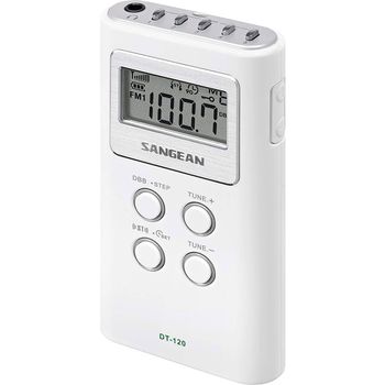 Sangean Dt 120 - Radio Transistor Digital Bolsillo Portátil Con Sintonizador Pll (am - Fm) Memoria, Auriculares, Blanco