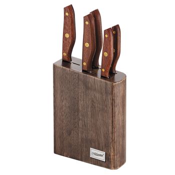 Bloque Cuchillos Cocina Profesional, 6 Pcs.,taco Madera, 5 Cuchillos, Acero Inoxidable Calidad Plata  Maestro Mr-1416