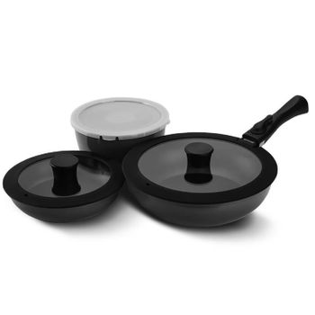 Batería Cocina 20-26-28 Cm, Inducción Mango Desmontable, Cazo Sartén,  Antiadherente Sin Pfoa Negro Magefesa K2 Cristal con Ofertas en Carrefour