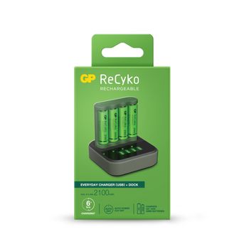 B421 Dock Pack De Cargador Everyday Usb 4 Espacios + Base De Carga + 4 Pilas Recargables 2100mah Aa Gp Batteries