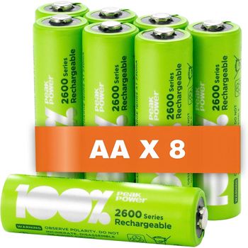 Peakpower Pack 8 Pilas Alcalinas Recargables Aa 2600 Mínima 2300 Mah Nimh