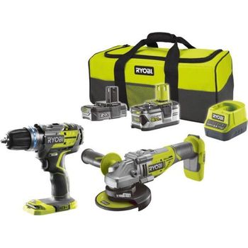 Taladro Percutor One + Duo Sin Escobillas + Amoladora A Batería Ryobi