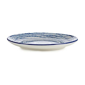 Plato Llano Rayas Porcelana Azul Blanco 6 Unidades (24 X 2,8 X 24 Cm)