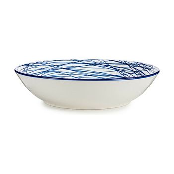 Plato Hondo Rayas Porcelana Azul Blanco 6 Unidades (20 X 4,7 X 20 Cm)