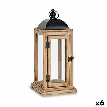 Farol Natural Negro Metal Madera (18 X 43 X 18 Cm) (6 Unidades)