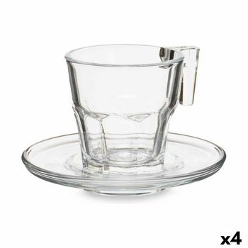 Juego De 6 Tazas Con Plato Casablanca Transparente Vidrio 4 Unidades (70 Ml)