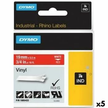 Cinta Laminada Para Rotuladoras Rhino Dymo Id1-19 19 X 5,5 Mm Rojo Blanco Vinilo Autoadhesivas (5 Unidades)