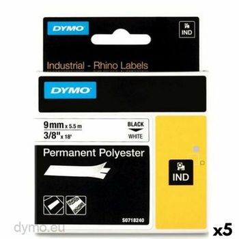 Cinta Laminada Para Rotuladoras Rhino Dymo Id1-9 9 X 5,5 Mm Negro Poliéster Blanco (5 Unidades)