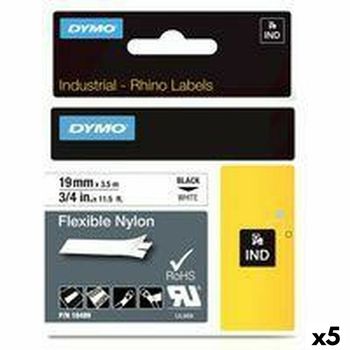 Cinta Laminada Para Rotuladoras Rhino Dymo Id1-19 19 X 3,5 Mm Negro Blanco Autoadhesivas (5 Unidades)