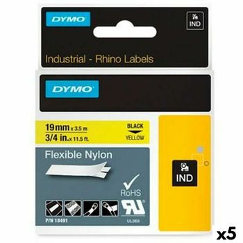 Cinta Laminada Para Rotuladoras Rhino Dymo Id1-19 19 X 3,5 Mm Negro Amarillo Autoadhesivas (5 Unidades)