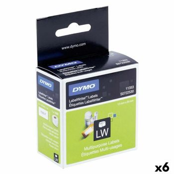 Rollo De Etiquetas Dymo Blanco Negro 1000 Piezas 13 X 25 Mm (6 Unidades)