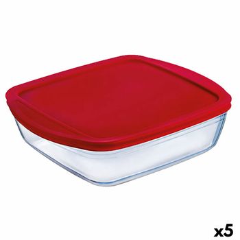 Fiambrera Cuadrada Con Tapa Ô Cuisine Cook&store Ocu Rojo 2,2 L 25 X 22 X 5 Cm Vidrio Silicona (5 Unidades)