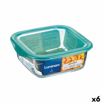 Fiambrera Cuadrada Con Tapa Luminarc Keep'n Lagon 10 X 5,4 Cm Turquesa 380 Ml Bicolor Vidrio (6 Unidades)