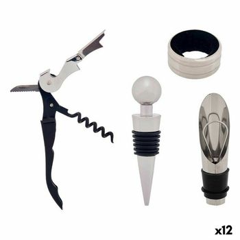 Set De Accesorios Para Vino Negro Plateado Acero Inoxidable (12 Unidades)