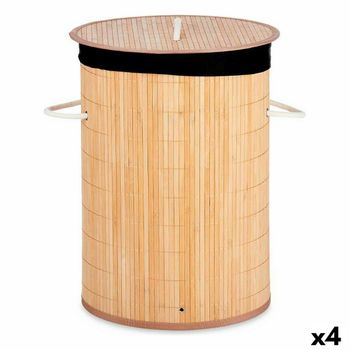 Cesto Para La Ropa Sucia Natural Negro Metal Bambú 48 L Madera Mdf (4 Unidades)