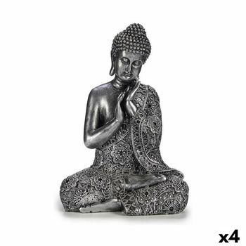 Figura Decorativa Buda Sentado Plateado 22 X 33 X 18 Cm (4 Unidades)