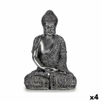 Figura Decorativa Buda Sentado Plateado 17 X 32,5 X 22 Cm (4 Unidades)