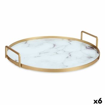 Bandeja Mármol Blanco Dorado Metal Vidrio 30 X 4,5 X 30 Cm (6 Unidades)