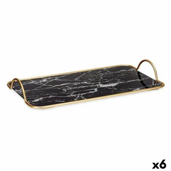 Bandeja Mármol Negro Dorado Metal Vidrio 35 X 4,5 X 20 Cm (6 Unidades)