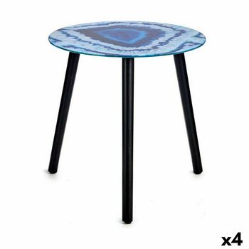 Mesa Auxiliar Mármol Azul Negro Cristal 40 X 41,5 X 40 Cm (4 Unidades)